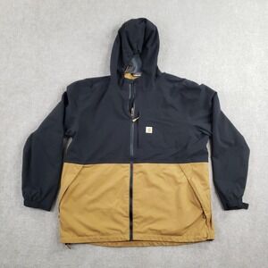 Carhartt Jacket Mens XL Black Brown Storm Defender Hooded Lined Waterproof Rain